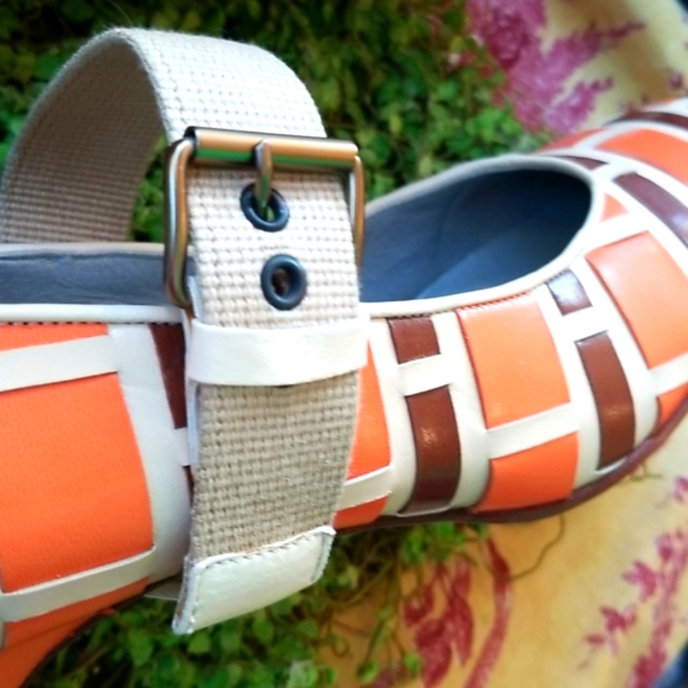 MIU MIU Y2k Orange Brown Basketweave Italy Leather Mary Janes Shoes 39 8.5 Euc - Picture 9 of 16